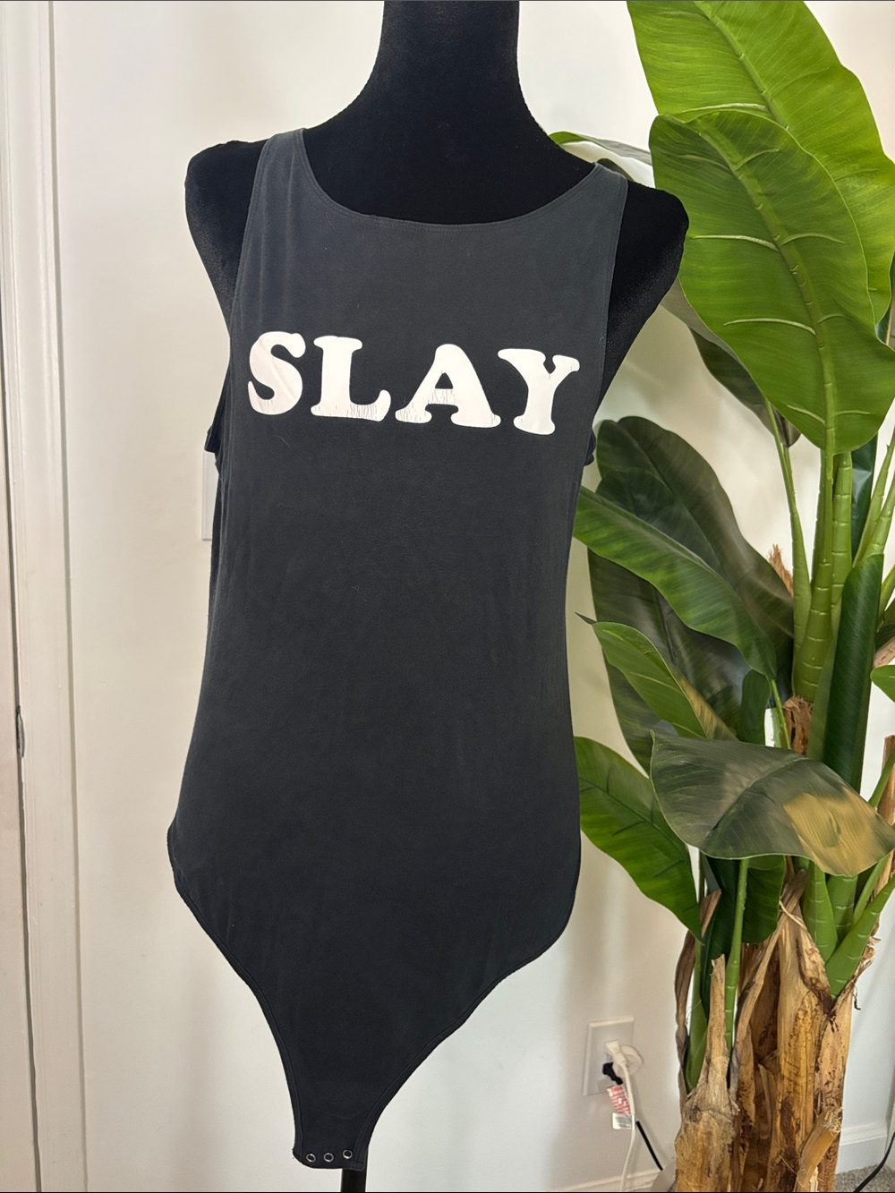 Victoria's Secret Black Bodysuit with White "SLAY" Graphic